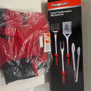 SnapOn Instinct Handle Inspired BBQ Utensil Set - Red and Silver and Grill Apron